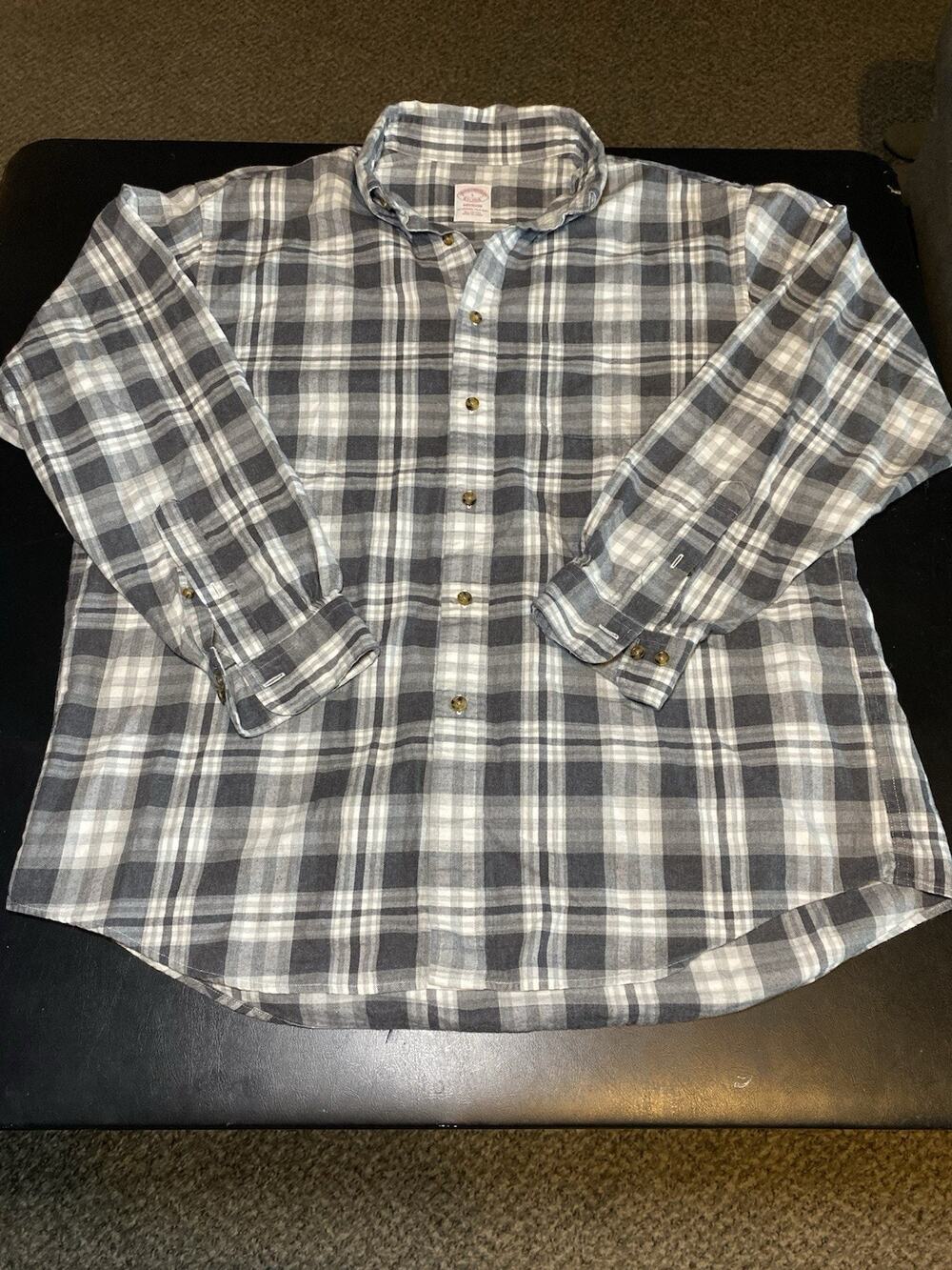 Mens Brooks Brothers Madison Long Sleeve Plaid Soft Flannel Button Up Shirt LG L